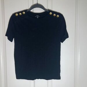 Black T-Shirt with Gold Button Accents